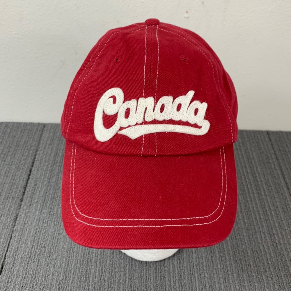 Canada Baseball Hat Unisex Adjustable Red White Felt Script Patch Strapback Cap